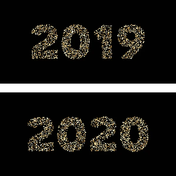 Lujo Oro Año Nuevo 2019 2020 Patrones Confeti Brillantes Oro — Archivo Imágenes Vectoriales