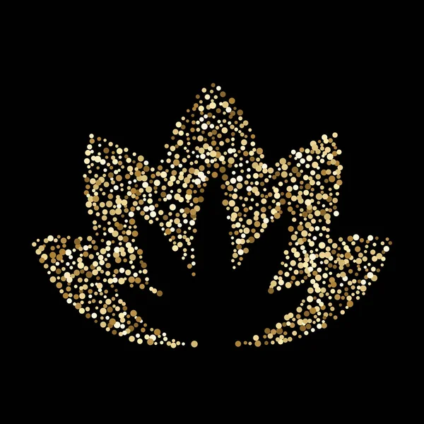 Luxusní Zlatý Lotosový Květ Černém Zlatě Třpytivé Konfety Částice Tmavém — Stockový vektor