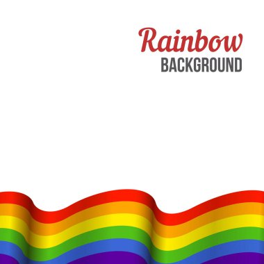 Beyaz arka planda gökkuşağı bayrağı sallıyor. Gökkuşağı LGBT bayrak vektör posteri veya pankart şablonu. LGBTQ renkleri. Vektör çizimi. Dalgalı desen.