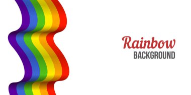 Beyaz arka planda gökkuşağı bayrağı sallıyor. Gökkuşağı LGBT bayrak vektör posteri veya pankart şablonu. LGBTQ renkleri. Vektör çizimi. Dalgalı desen.