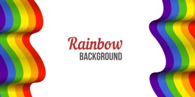 Beyaz arka planda gökkuşağı bayrağı sallıyor. Gökkuşağı LGBT bayrak vektör posteri veya pankart şablonu. LGBTQ renkleri. Vektör çizimi. Dalgalı desen.