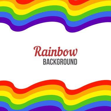 Beyaz arka planda gökkuşağı bayrağı sallıyor. Gökkuşağı LGBT bayrak vektör posteri veya pankart şablonu. LGBTQ renkleri. Vektör çizimi. Dalgalı desen. Basit düz biçim.