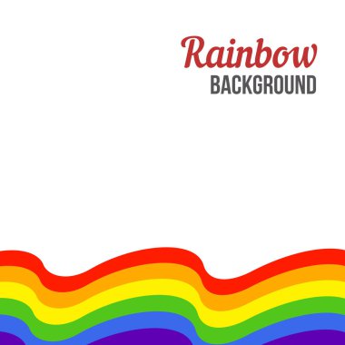 Beyaz arka planda gökkuşağı bayrağı sallıyor. Gökkuşağı LGBT bayrak vektör posteri veya pankart şablonu. LGBTQ renkleri. Vektör çizimi. Dalgalı desen. Basit düz biçim.