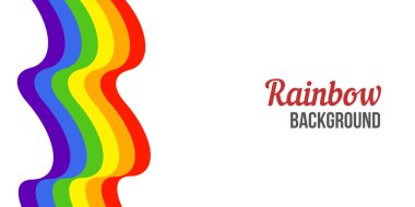 Beyaz arka planda gökkuşağı bayrağı sallıyor. Gökkuşağı LGBT bayrak vektör posteri veya pankart şablonu. LGBTQ renkleri. Vektör çizimi. Dalgalı desen. Basit düz biçim.