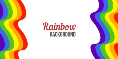 Beyaz arka planda gökkuşağı bayrağı sallıyor. Gökkuşağı LGBT bayrak vektör posteri veya pankart şablonu. LGBTQ renkleri. Vektör çizimi. Dalgalı desen. Basit düz biçim.