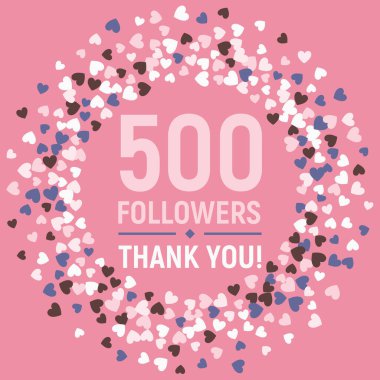 Takip ettiğiniz için teşekkürler. Sosyal ağ afişi şablon tasarımı. Vektör çizimi. Sosyal medya görüntüsü - Teşekkürler takipçiler. Soyut geometrik rastgele kalp desenleri arka plan milenyum pembe renkleri.