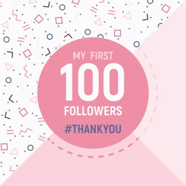 Thanks for following. Social network banner template design. Vector illustration. Social media image - Thank you followers. Abstract geometric shapes random pattern background millennial pink colors. clipart