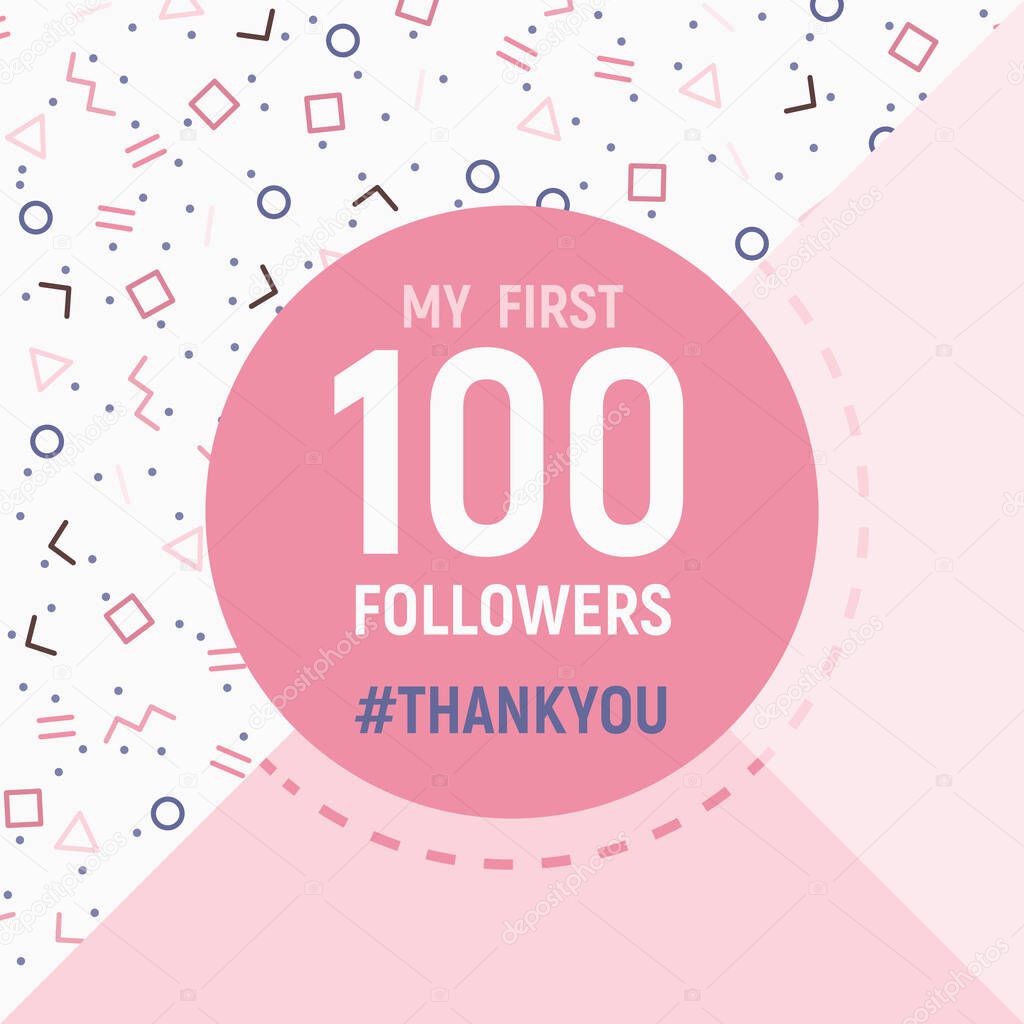 Thanks for following. Social network banner template design. Vector illustration. Social media image - Thank you followers. Abstract geometric shapes random pattern background millennial pink colors.