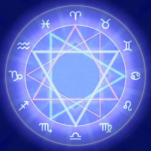 Signos Zodíaco Definido Círculo Mágico Brilhante Antecedentes Mandala Coleção Ícones — Vetor de Stock