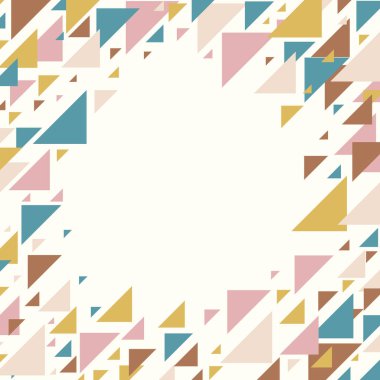 Soyut geometrik arkaplan - çok renkli üçgen desen. Vektör çizimi. Pastel kırmızısı pembe ve hardal sarısı renkler. Pastel renkli üçgenler mozaik tesselasyon.