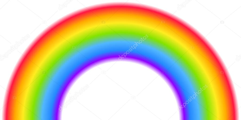 Rainbow arc shape, half circle, bright spectrum colors, colorful striped pattern. Vector illustration. Rainbow icon.