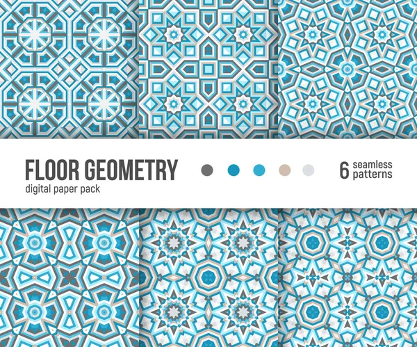 Digitale Papieren Verpakking Set Van Abstracte Naadloze Patronen Abstracte Geometrische — Stockvector