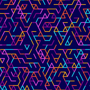 Soyut geometrik arkaplan. Renkli geometrik şekilli soyut teknoloji kalıbı tessellasyonda. Doğrusal soyut kafes, rastgele renklendirme. Vektörsüz doğrusal desen.