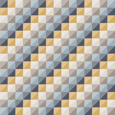 Soyut geometrik desen, çapraz elmas şekilleri. Geo arkaplan duvar kağıdı. Güzel retro renkler - hardal sarısı, turkuaz deniz mavisi, lacivert. Kusursuz vektör deseni.