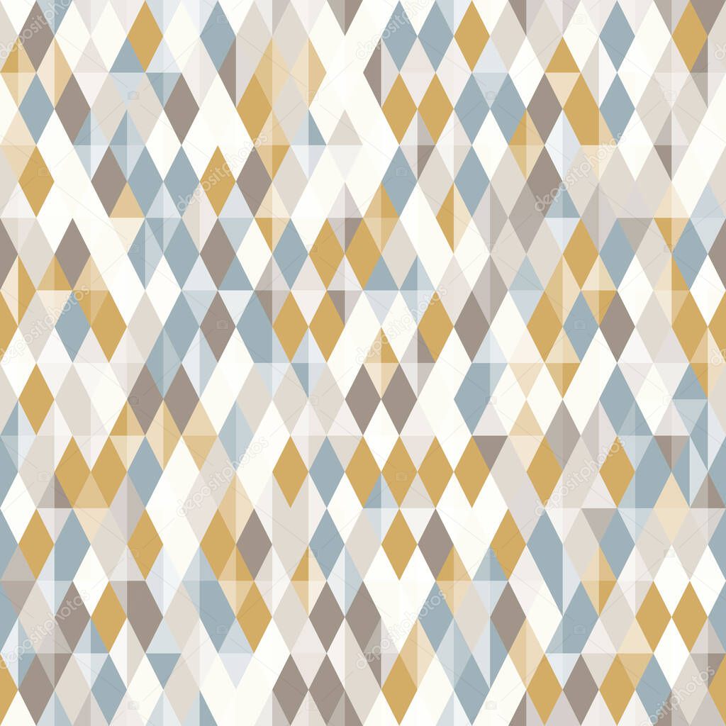 Abstract geometric pattern, diamond shapes. Geo background wallpaper. Nice retro colors - mustard yellow, turquoise teal, navy blue. Seamless vector pattern.