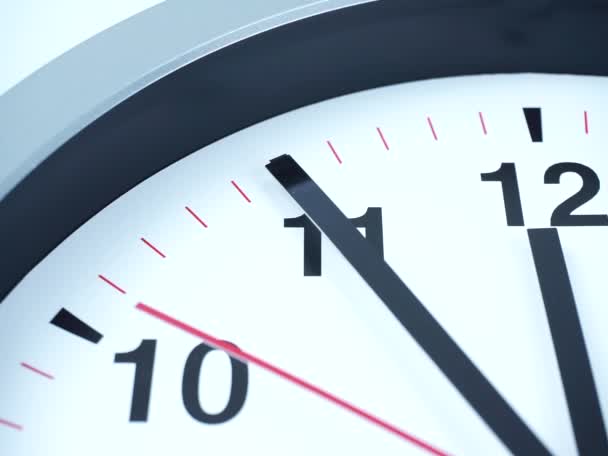 時間の灰色の時計の開始を閉じます11 55午前または午後 クロックレッド秒針分ゆっくりと 時間の概念を歩く — ストック動画