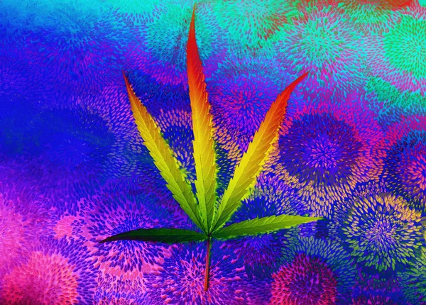 Cannabis Lascia Astratto Arcobaleno Colorato Sullo Sfondo Arte Sfondo Blanco — Foto Stock