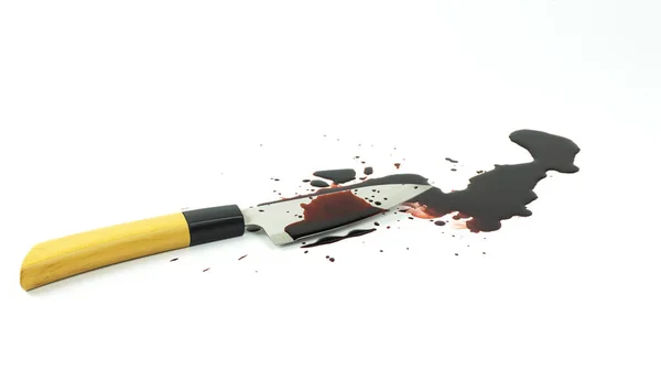 Kuchyňský Nůž Krev Bílém Pozadí Prázdné Pro Design Pohled Shora — Stock fotografie