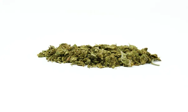 Marijuana Sigarette Sfondo Bianco Fronte Copia Spazio Testo — Foto Stock