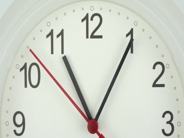 Fechar Relógio Parede Branco Relógio Minuto Andar Devagar Conceito Tempo — Vídeo de Stock