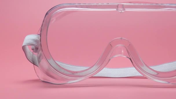 Close Move Camera Angle Right Left Clear Glasses Isolated Pink — Stock Video