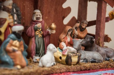 Bebek İsa 'nın Noel süslemelerinin yakın görüntüsü