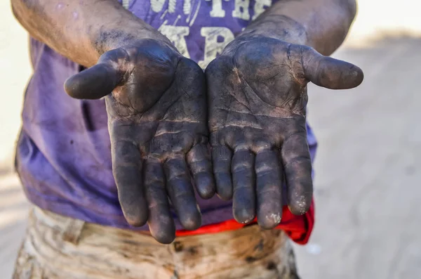 closeup view of Dirty hands with grease, mechanic