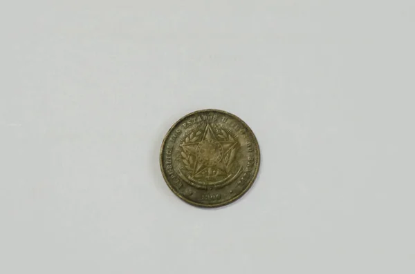 Closeup View Old Coin Grey Background — 스톡 사진