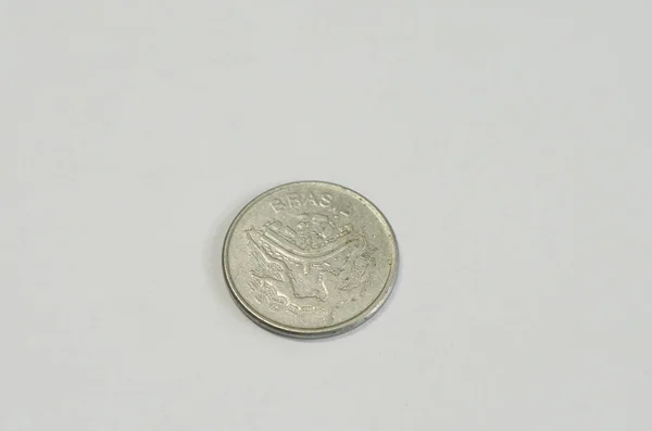 Nahaufnahme Einer Alten Münze Auf Grauem Hintergrund — Stockfoto