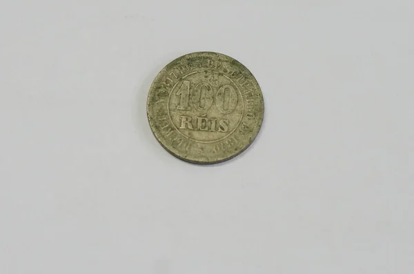 Nahaufnahme Einer Alten Münze Auf Grauem Hintergrund — Stockfoto