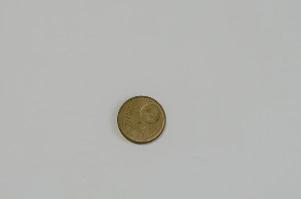 Κοντινή Προβολή Του Παλαιού Νομίσματος Γκρι Φόντο — Φωτογραφία Αρχείου