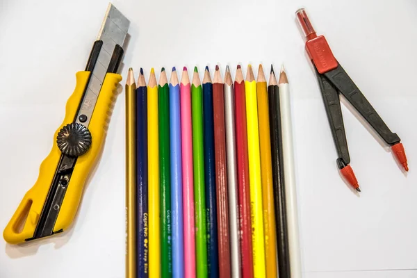 Closeup View Colorful Pencils White Background — Stock Photo, Image