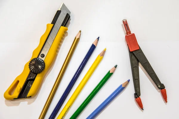 Closeup View Colorful Pencils White Background — Stock Photo, Image