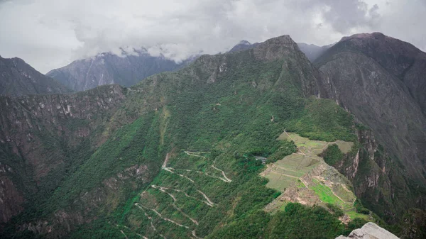 Widok Machu Picchu Wayna Picchu Huayna Picchu — Zdjęcie stockowe