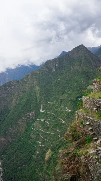 Pohled Machu Picchu Wayna Picchu Huayna Picchu — Stock fotografie