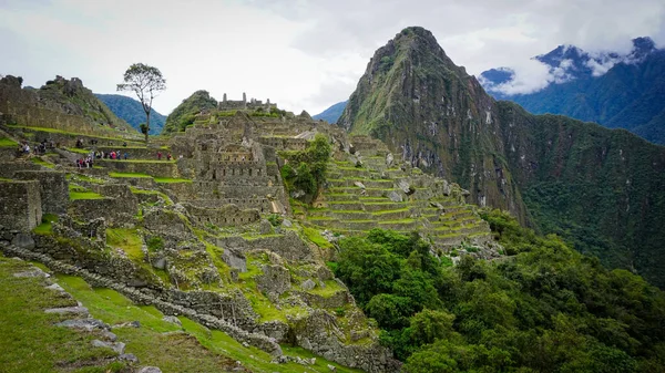 Peru Daki Machu Picchu Kalıntıları Dağların Ortasındaki Antik Nka Şehrinin — Stok fotoğraf