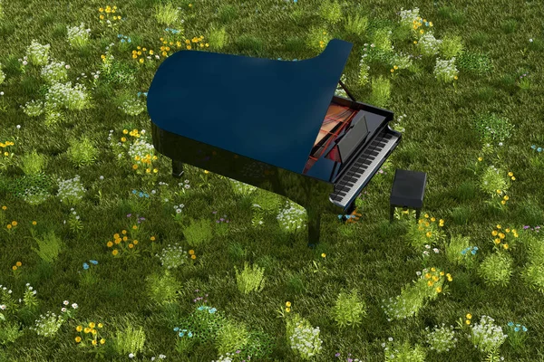 Piano in the garden. 3d rendering
