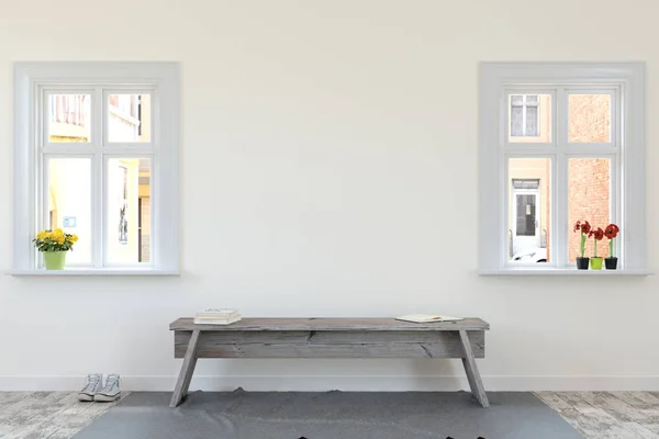 Ein Zimmer Mit Einem Haus Außerhalb Des Fensters Skandinavischer Stil — Stockfoto