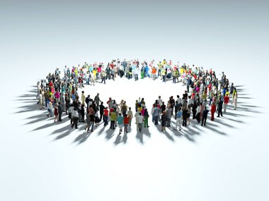 İnsanlar dairenin merkezinde toplanıyor. Heyecanlı insanlar. Organizasyon..