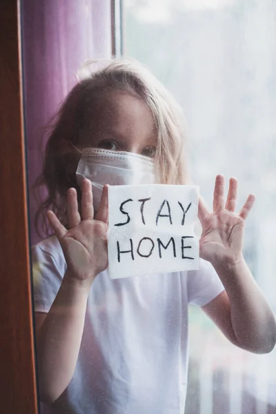 Restez Maison Quarantaine Coronavirus Prévention Pandémie Triste Enfant Fois Dans — Photo