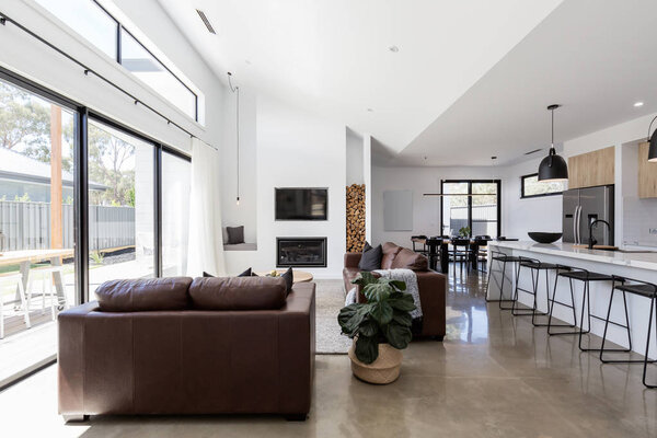 open plan living and dining room