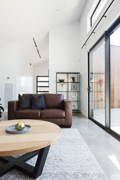 Brown sofa in living room — Stock Photo, Image