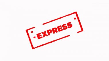 Kırmızı mürekkep damgası yakınlaştırmak ve uzaklaştırmak beyaz arka planda (4 k ile imzalanan express) 