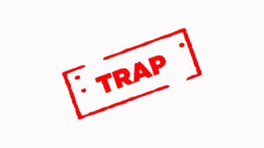 Kırmızı mürekkep damgası yakınlaştırmak ve uzaklaştırmak beyaz arka planda (4 k ile imzalanan tuzak) 