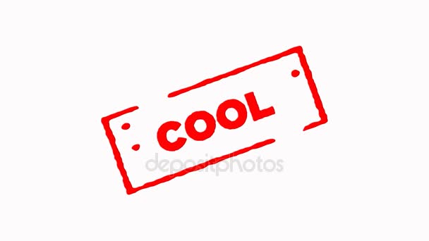 Cool assinado com tinta vermelha selo zoom e zoom para fora no fundo branco (4K ) — Vídeo de Stock