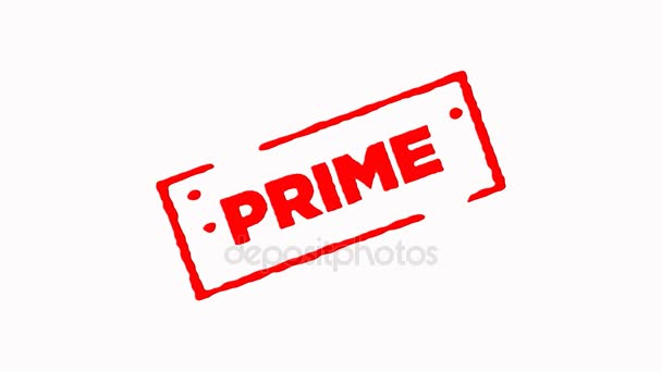 Prime signiert mit rotem Stempel zoomen und zoomen auf weißem Hintergrund (4k)) — Stockvideo