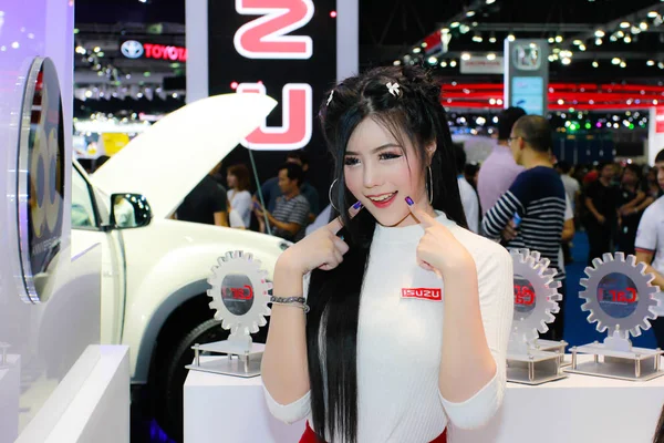 Neidentifikované ženy moderátor pozice v Thajsku Mobile Expo 2014 Royalty Free Stock Obrázky