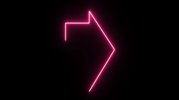 Forma de seta rosa de néon 4K piscando no fundo escuro — Vídeo de Stock