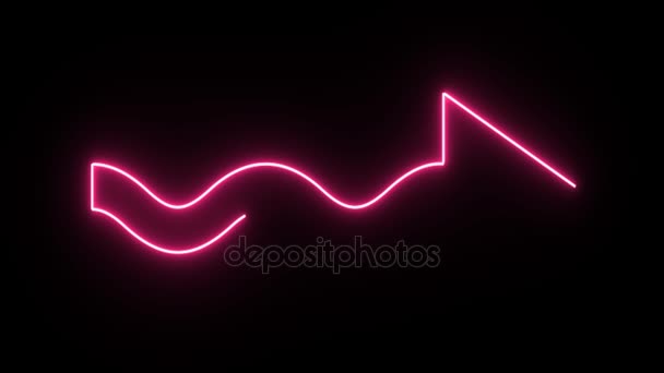 4K neon rosa ziguezague forma de seta cintilando no fundo escuro — Vídeo de Stock