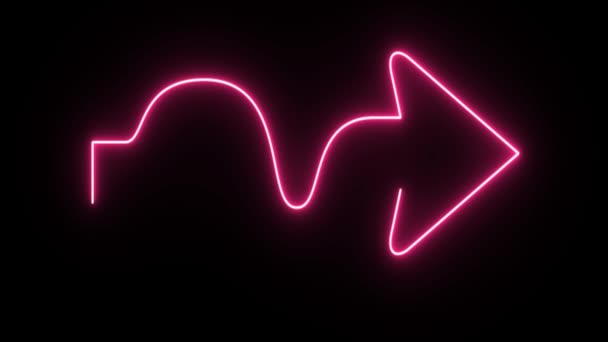 4K Neon rosa zigzag forma de flecha parpadeando sobre fondo oscuro — Vídeos de Stock